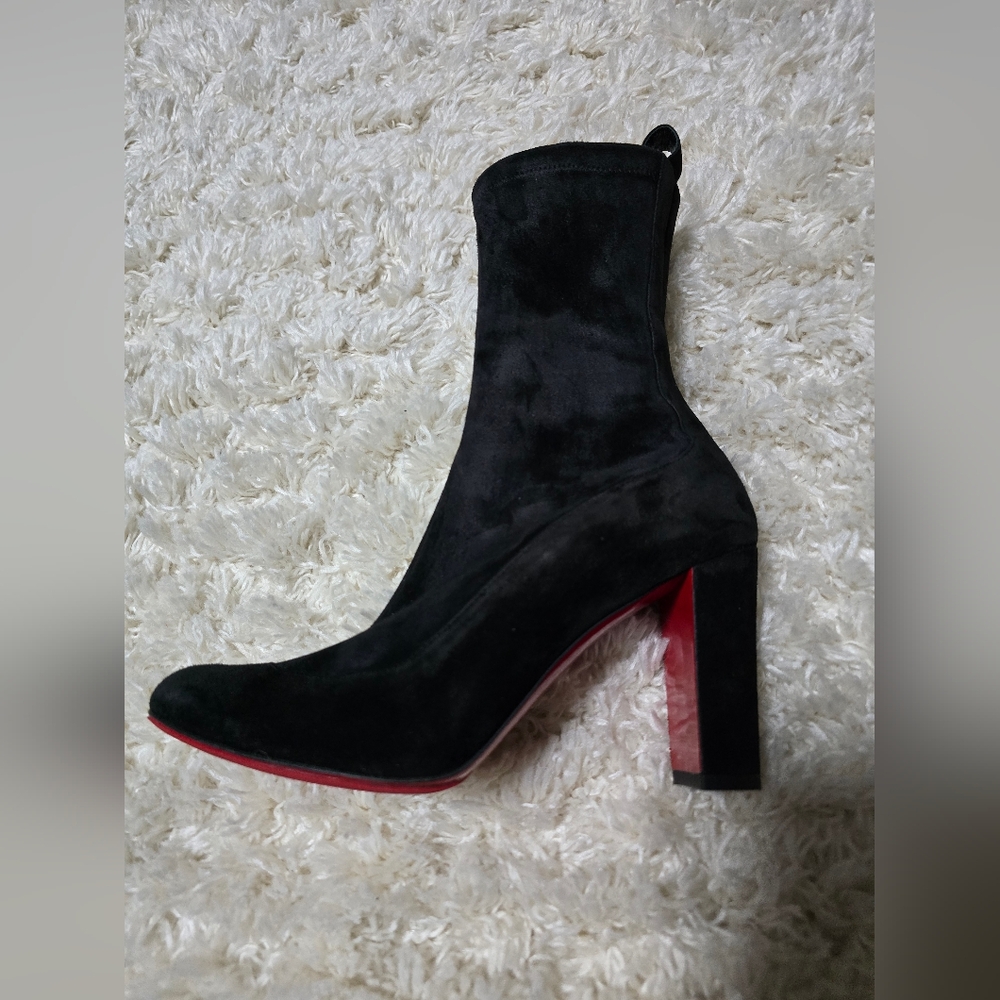 Christian Louboutin Black Suede Ankle Boot with Red Sole